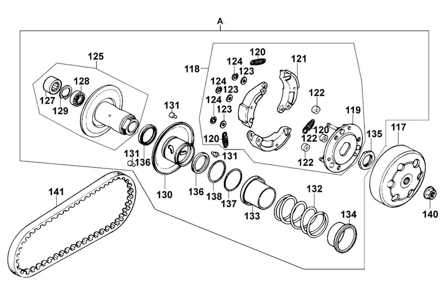 E07 Driven Pulley parts diagram