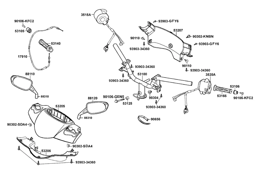 F03 Handle Steering and Handle Cover parts diagram