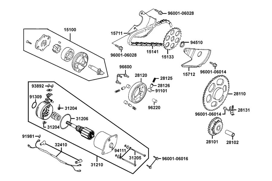 E07 Starting Motor and Oil Pump parts diagram