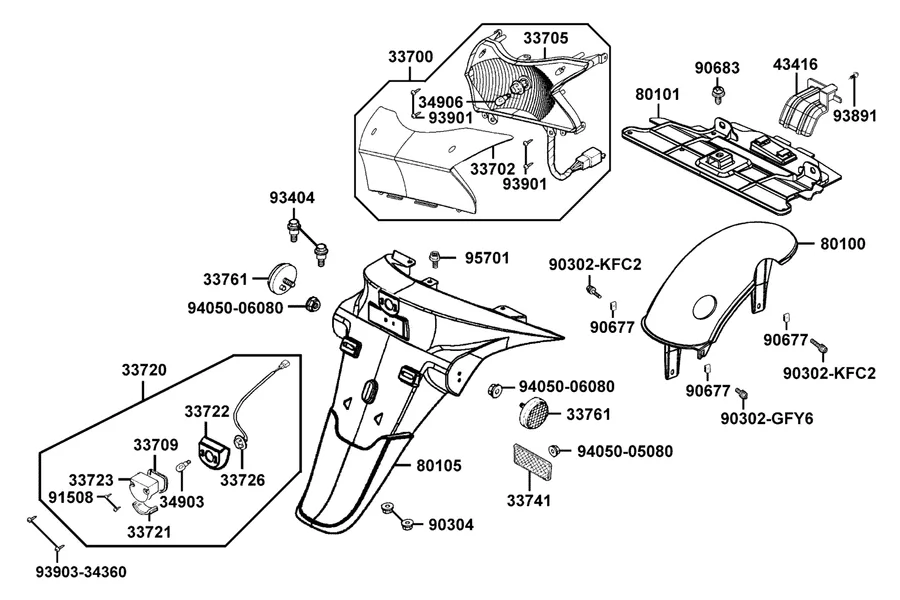 F18 Rear Light and Rear Fender parts diagram
