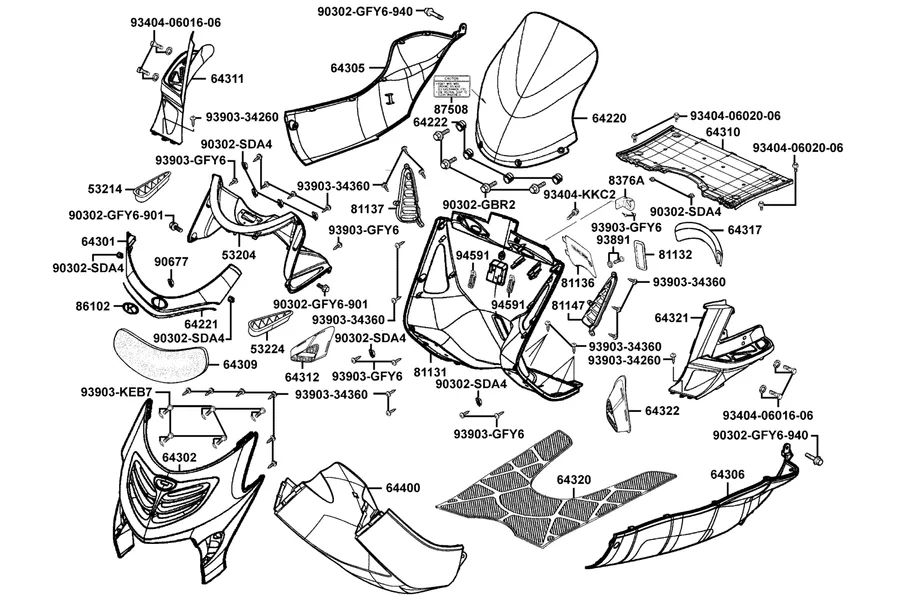 F05 Front Cover and Floor Panel parts diagram