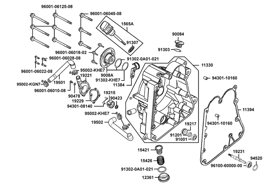 E04 Right Crankcase Cover and Water Pump parts diagram