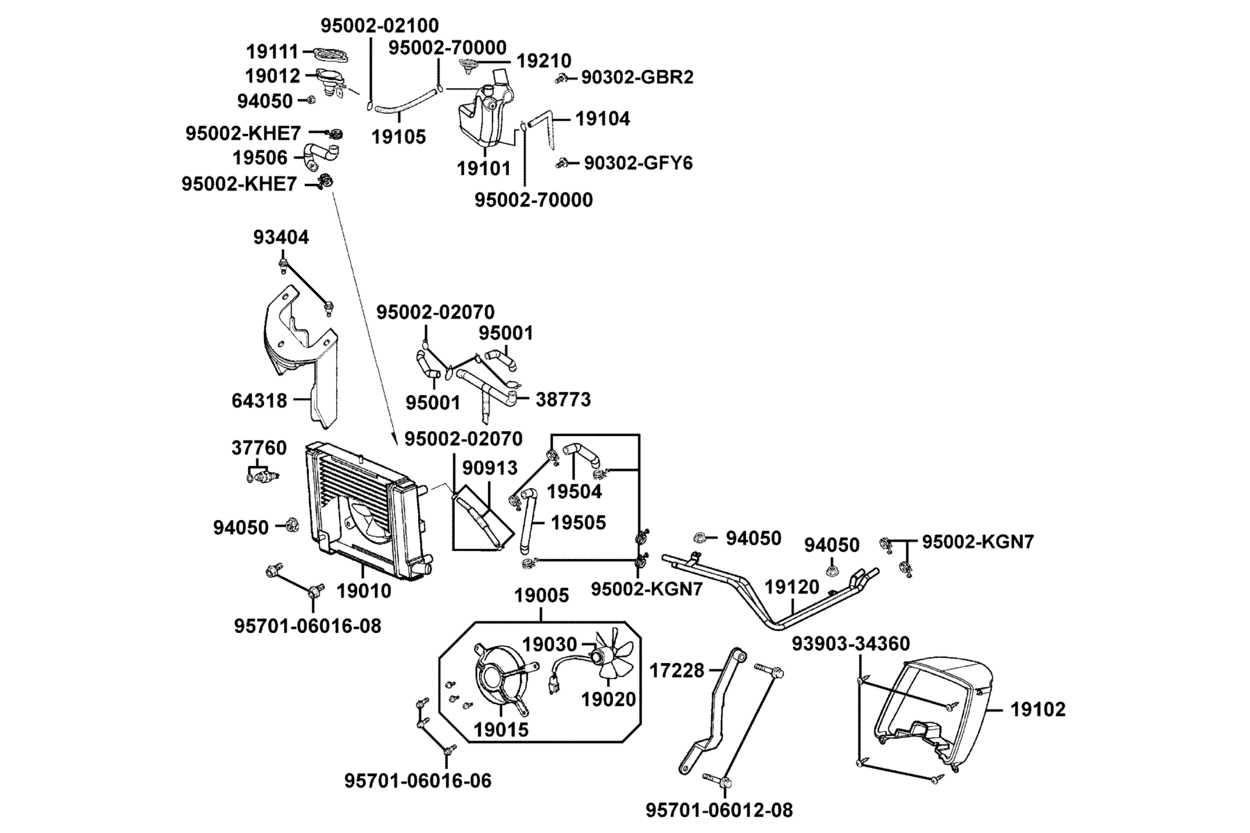 KYMCO GRANDVISTA 250 (2004-2007) Radiator parts diagram