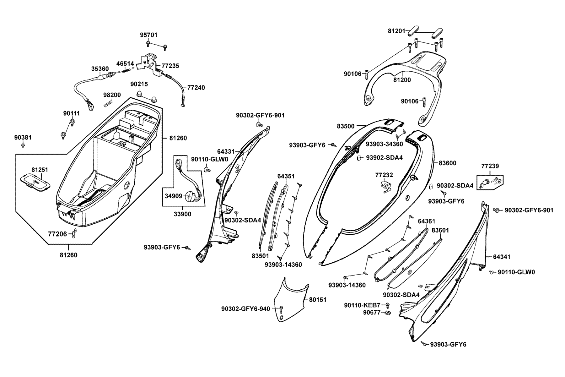 KYMCO Bet&Win 150 (2008-2008) Body Cover and Luggage Box parts diagram