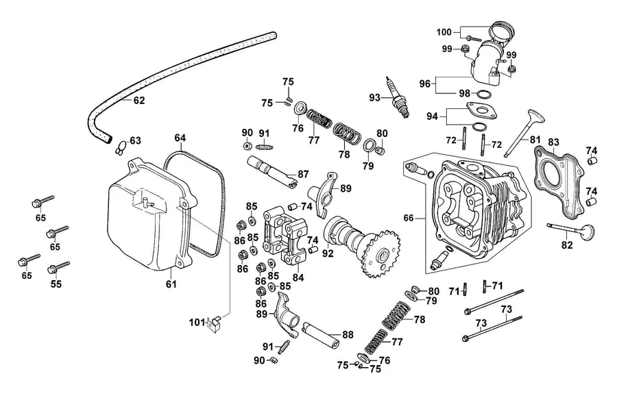 E02 Cylinder Head Cover and Cylinder Head parts diagram