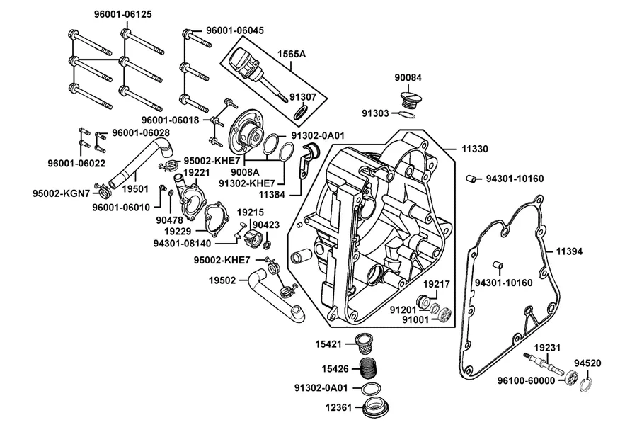 E04 Right Crankcase Cover parts diagram