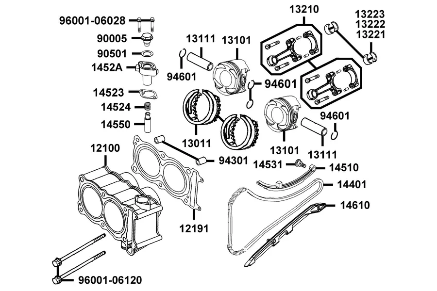 E03 Cylinder, Piston and Crankshaft parts diagram