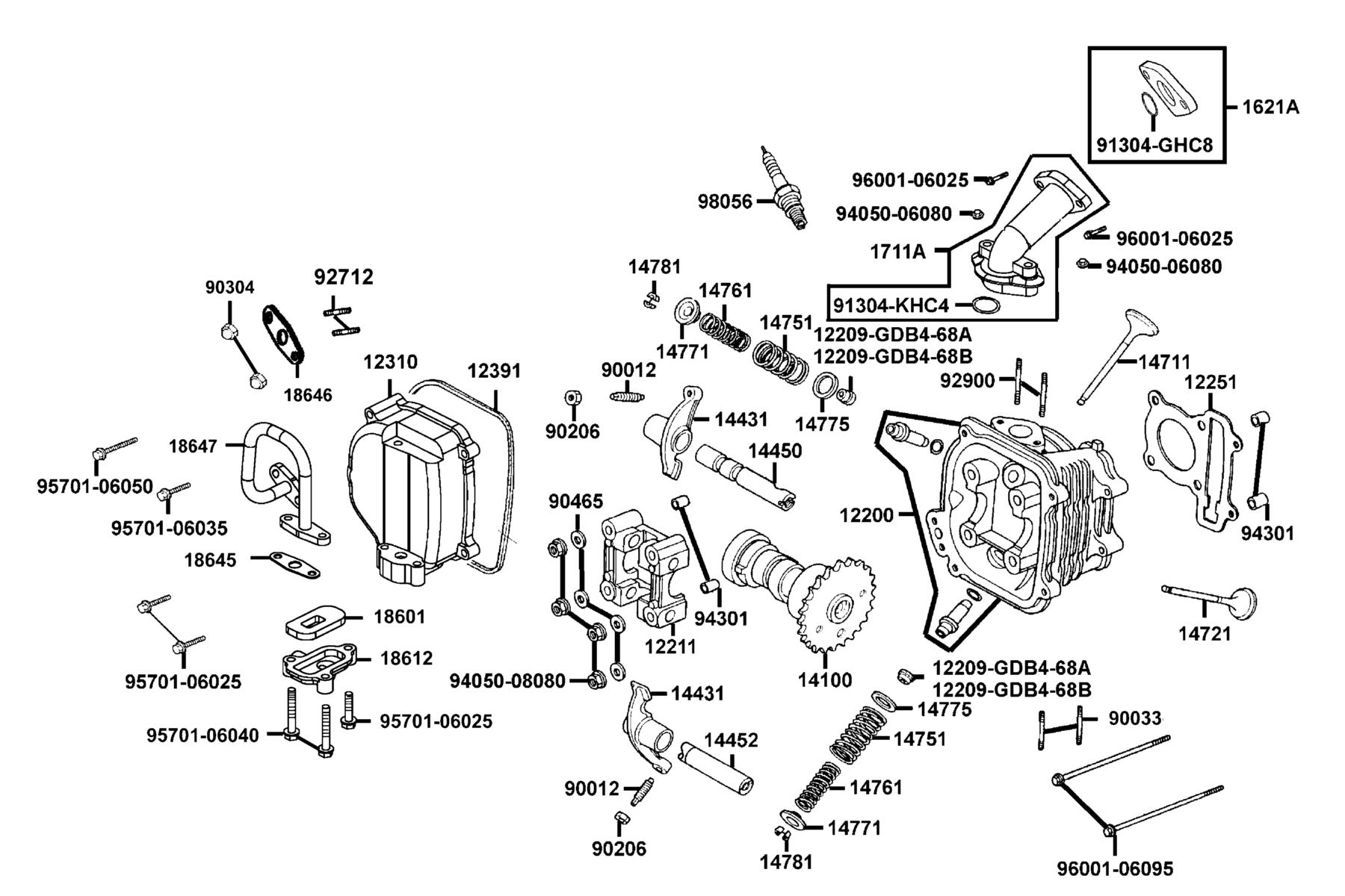 KYMCO Mongoose 90 (2010) Cylinder Head Cover and Cylinder Head parts diagram