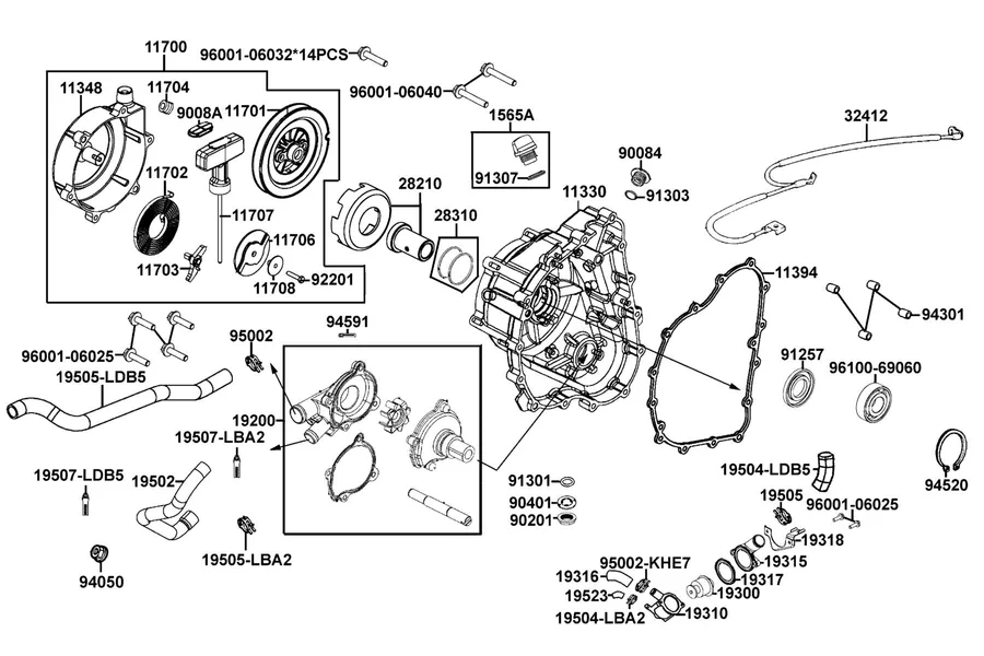 E04 Right Crankcase Cover and Water Pump parts diagram