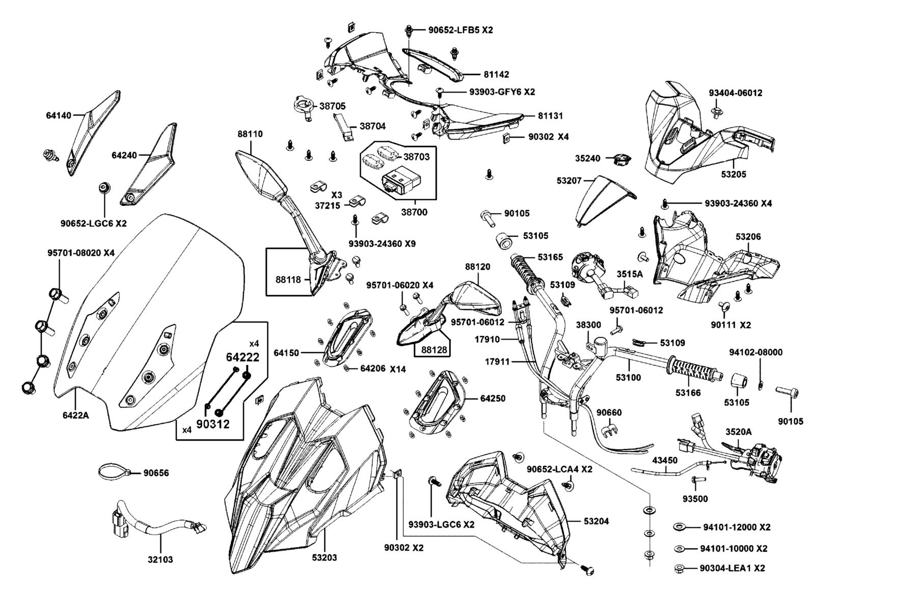 AK550 ST Handle Steering●Handle Cover parts diagram