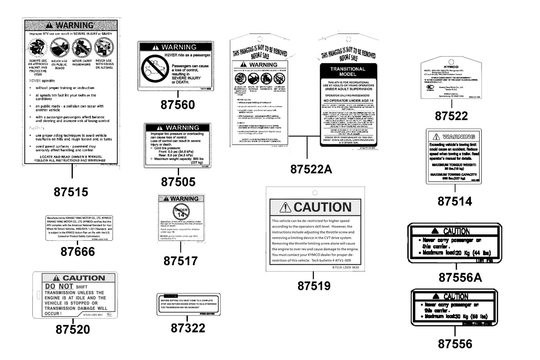 MXU 270(2021) Caution Label parts diagram
