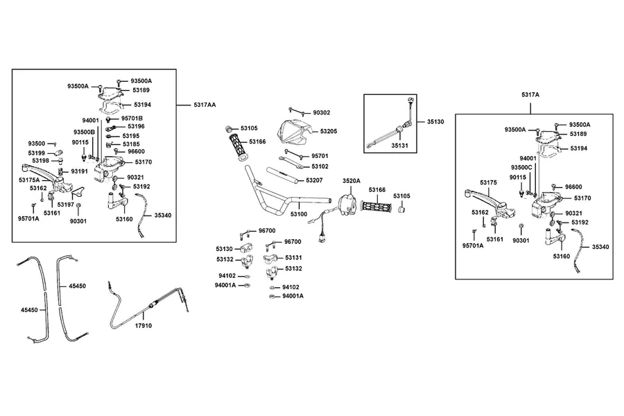 F02 Handle Steering and Handle Cover parts diagram