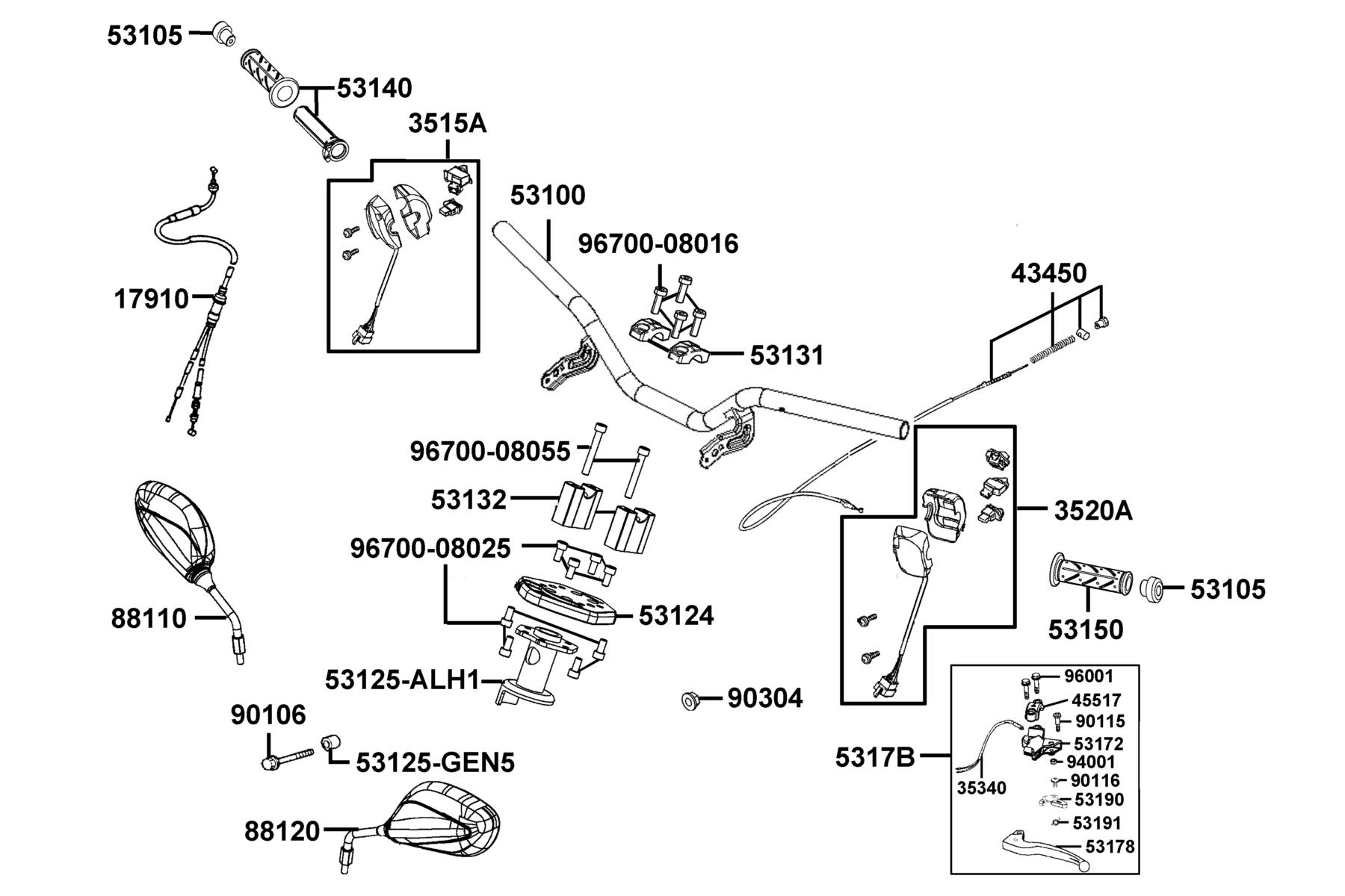 SUPER 8 50X (2022) Handle Steering ● Handle Cover parts diagram