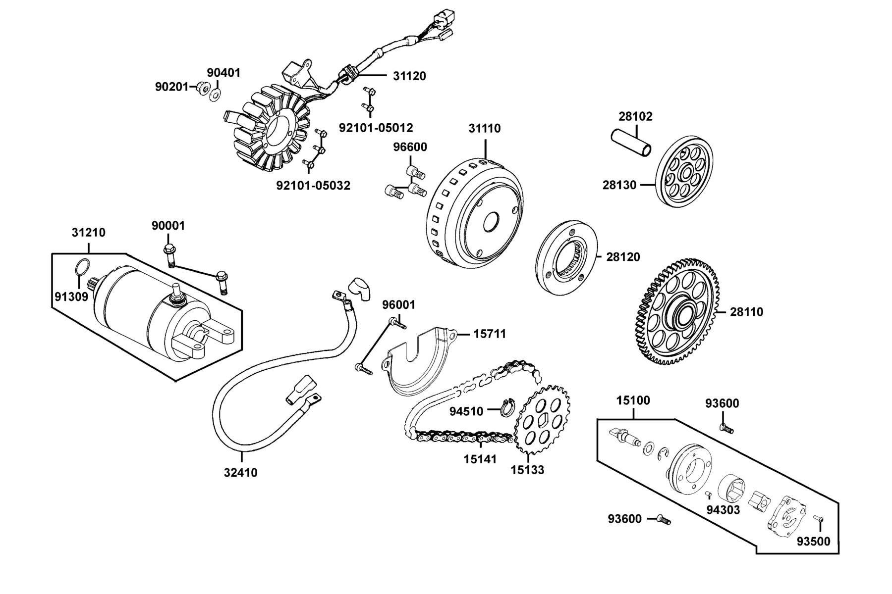 DOWNTOWN GT 350 Starting Motor ● Generator parts diagram