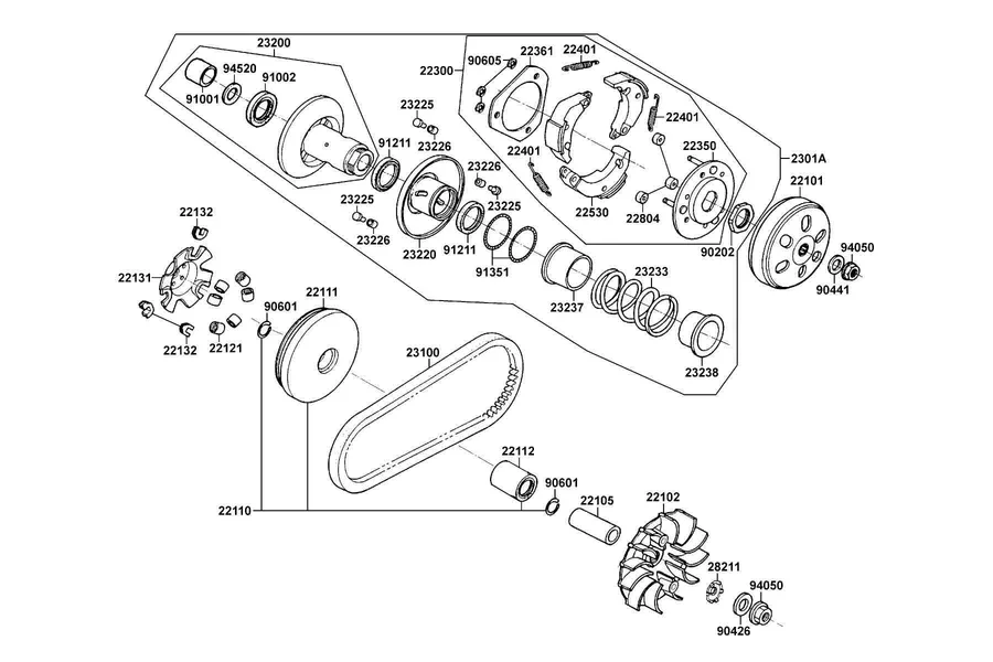 E05 Driven Pulley parts diagram