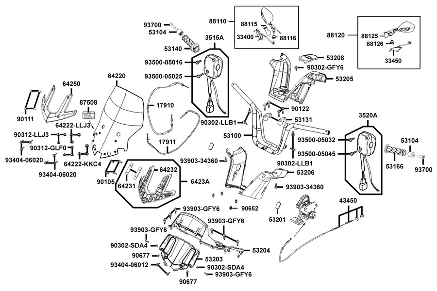 F03 Handle Steering and Handle Cover parts diagram