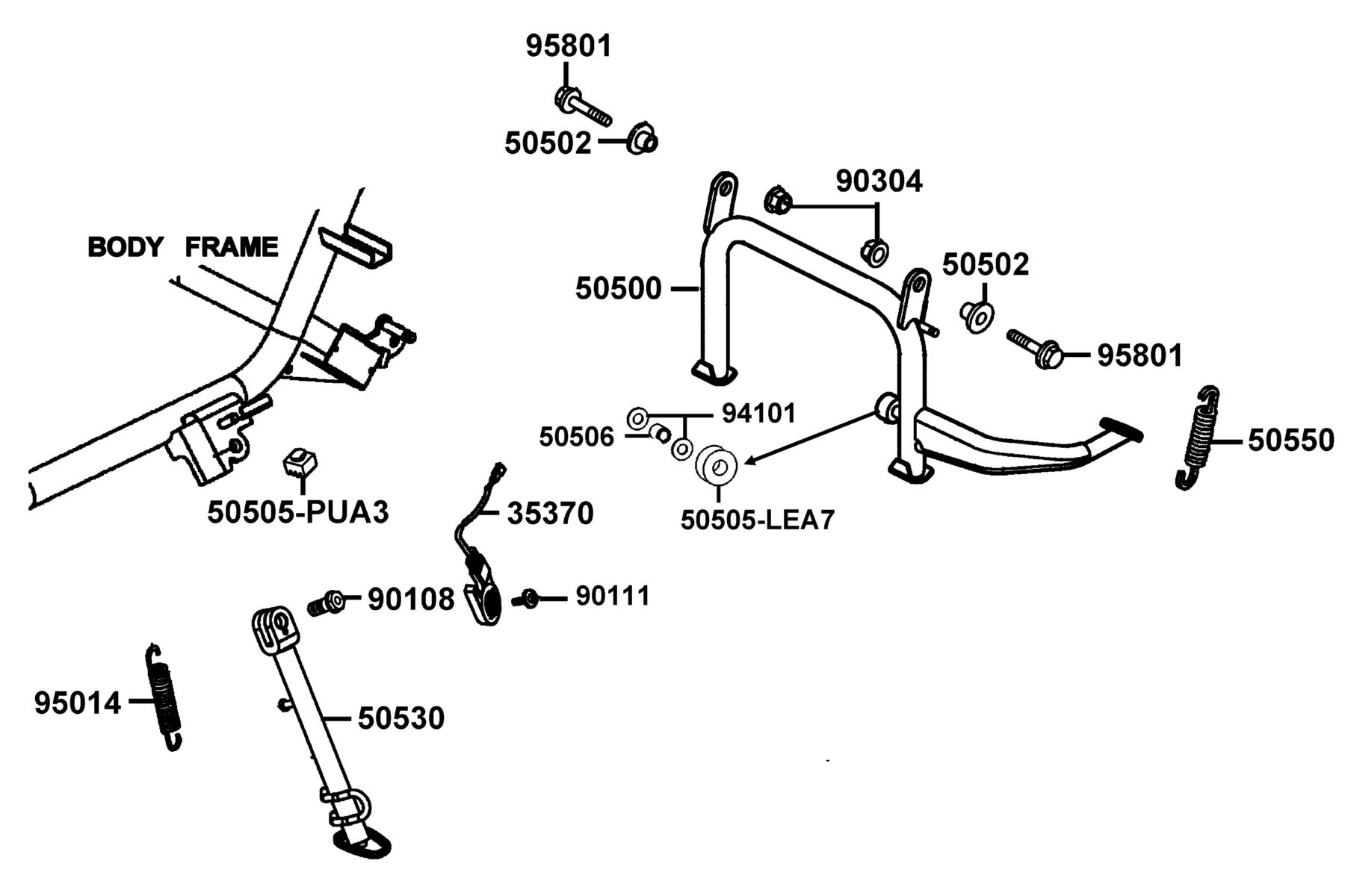 X-TOWN300i ABS (2019) Stand ● Kick Starter Arm parts diagram
