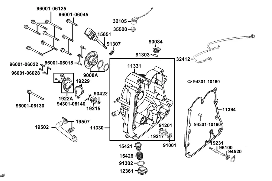 E04 Right Crankcase Cover parts diagram