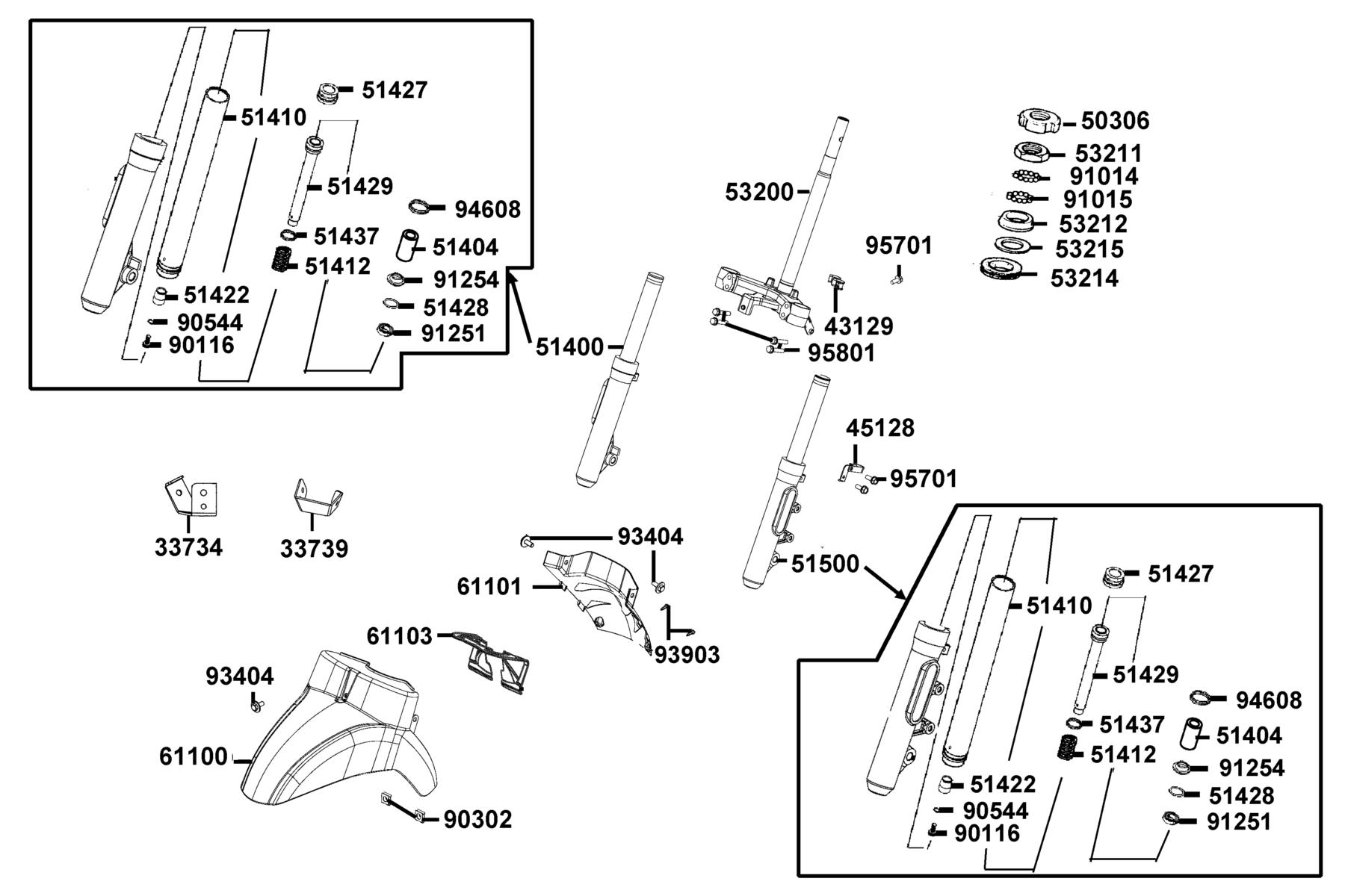 LIKE 150i ABS MY2026 Stem Steering ● Front Cushion parts diagram