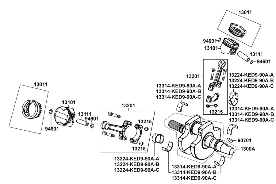E13 Crankshaft and Piston parts diagram