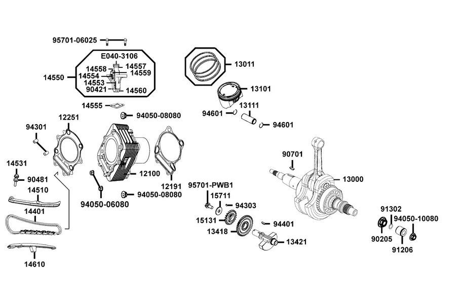 E04 Cylinder, Piston and Crankshaft parts diagram