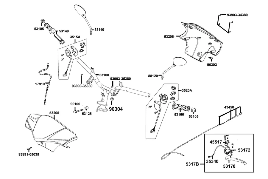 F03 Handle Steering and Handle Cover parts diagram