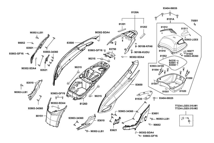 F12 Body Cover and Luggage Box parts diagram