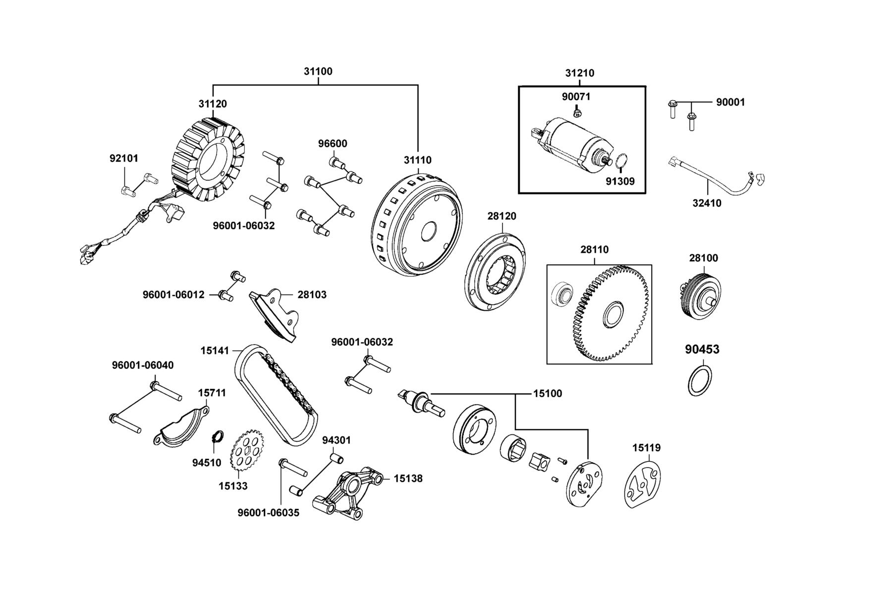 MXU 700i Prime(2018) Starting Motor ● Generator parts diagram