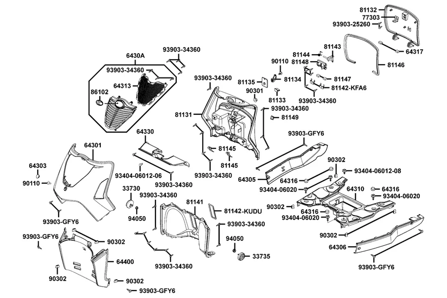 F05 Front Cover and Floor Panel parts diagram