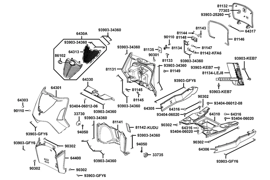 F05 Front Cover and Floor Panel parts diagram
