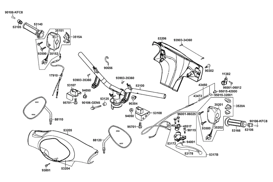 F03 Handle Steering and Handle Cover parts diagram