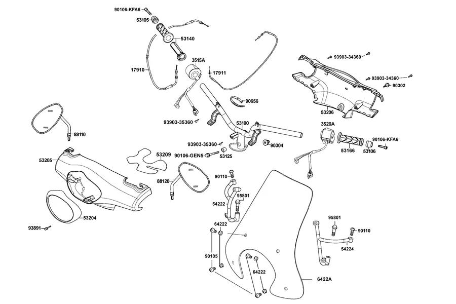 F03 Handle Steering and Handle Cover parts diagram