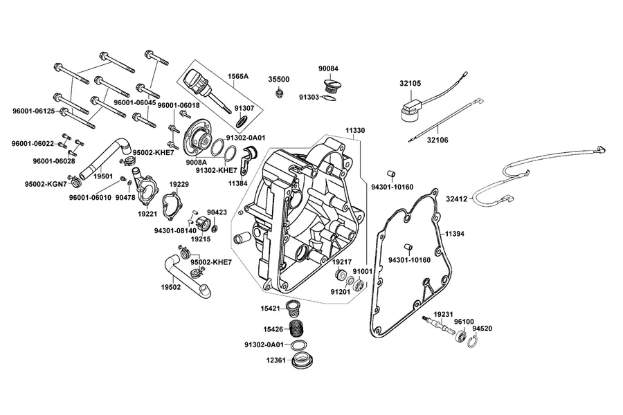 E04 Right Crankcase Cover and Water Pump parts diagram