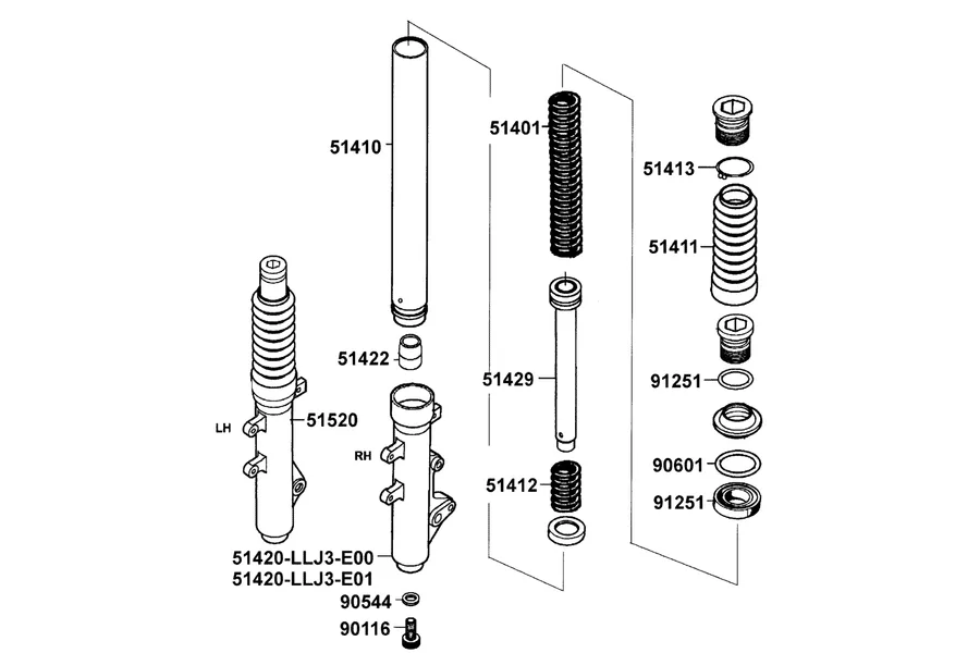 F23 Separated Parts Of Fr Fork parts diagram
