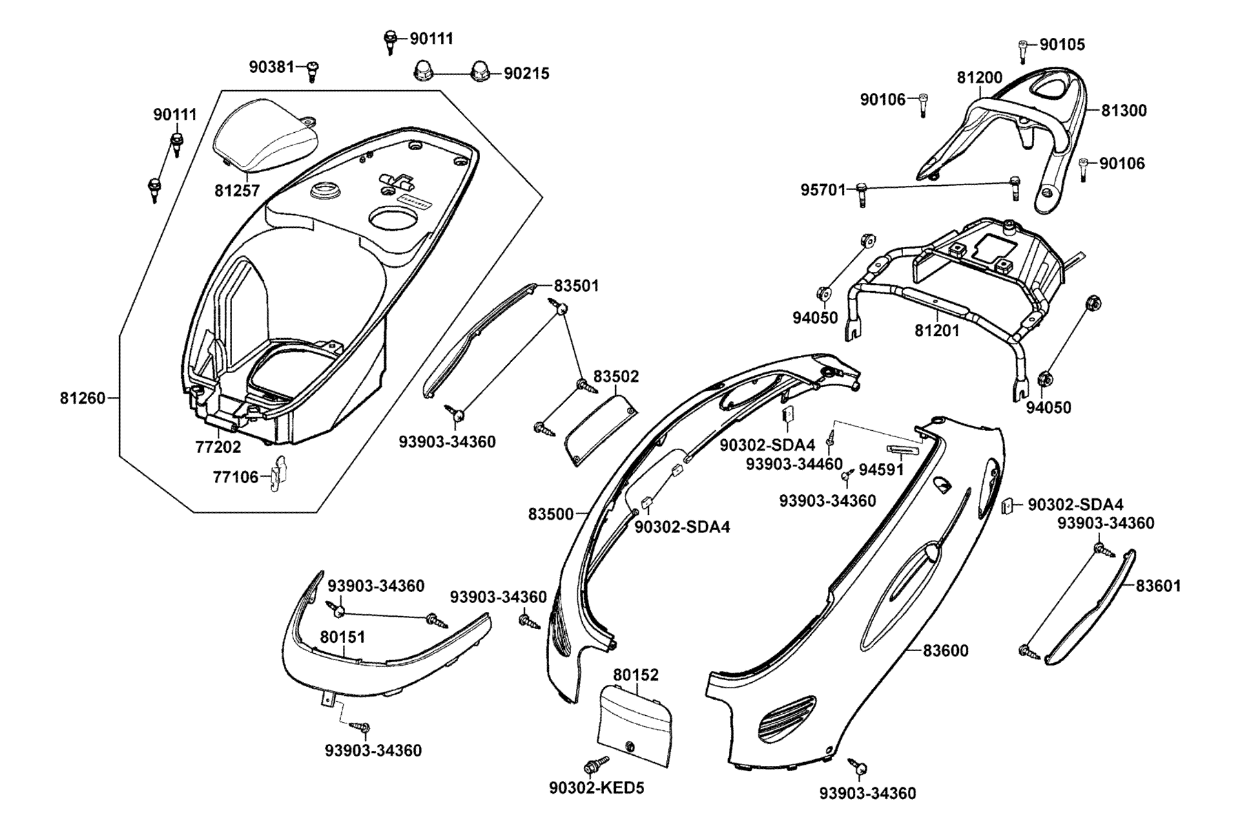KYMCO PEOPLE 150 (2002-2008) Body Cover and Luggage Box parts diagram