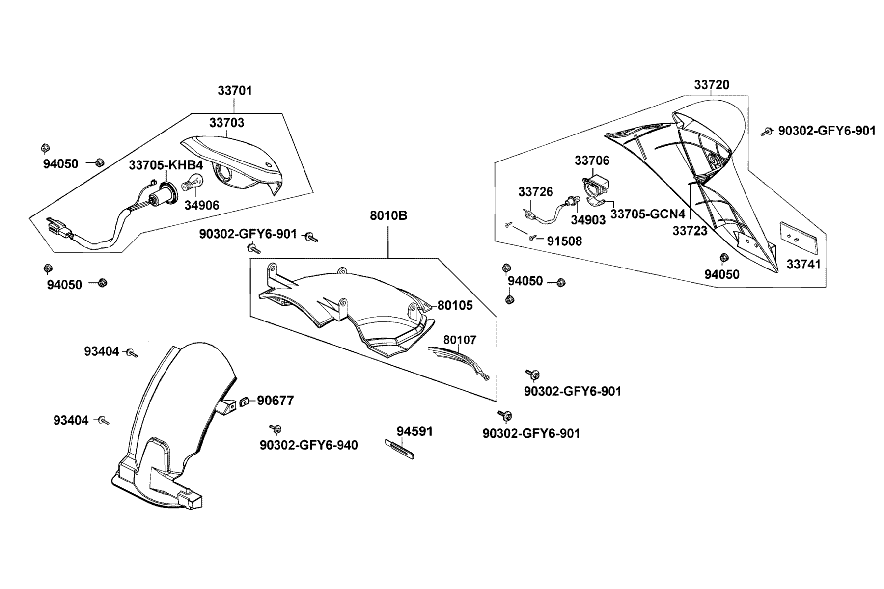 KYMCO People 250 (2004-2007) Rear Light and Rear Fender parts diagram