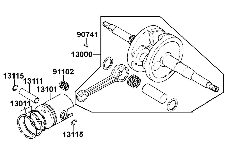 E10 Crankshaft and Piston parts diagram