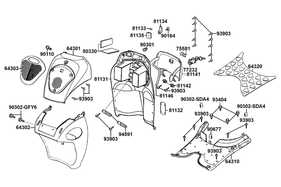 F05 Front Cover and Floor Panel parts diagram