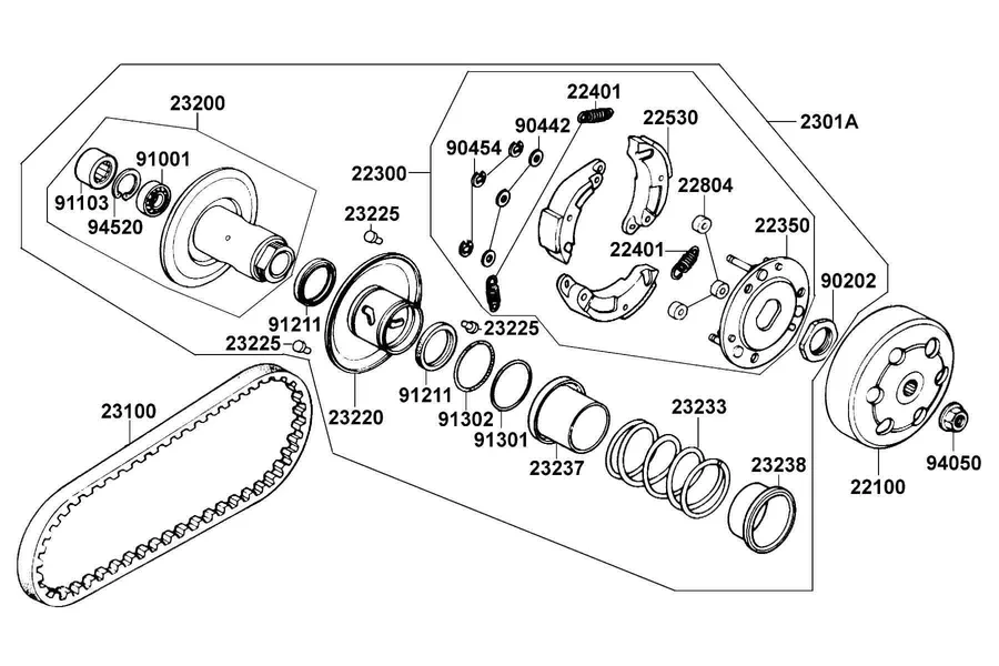 E07 Driven Pulley parts diagram