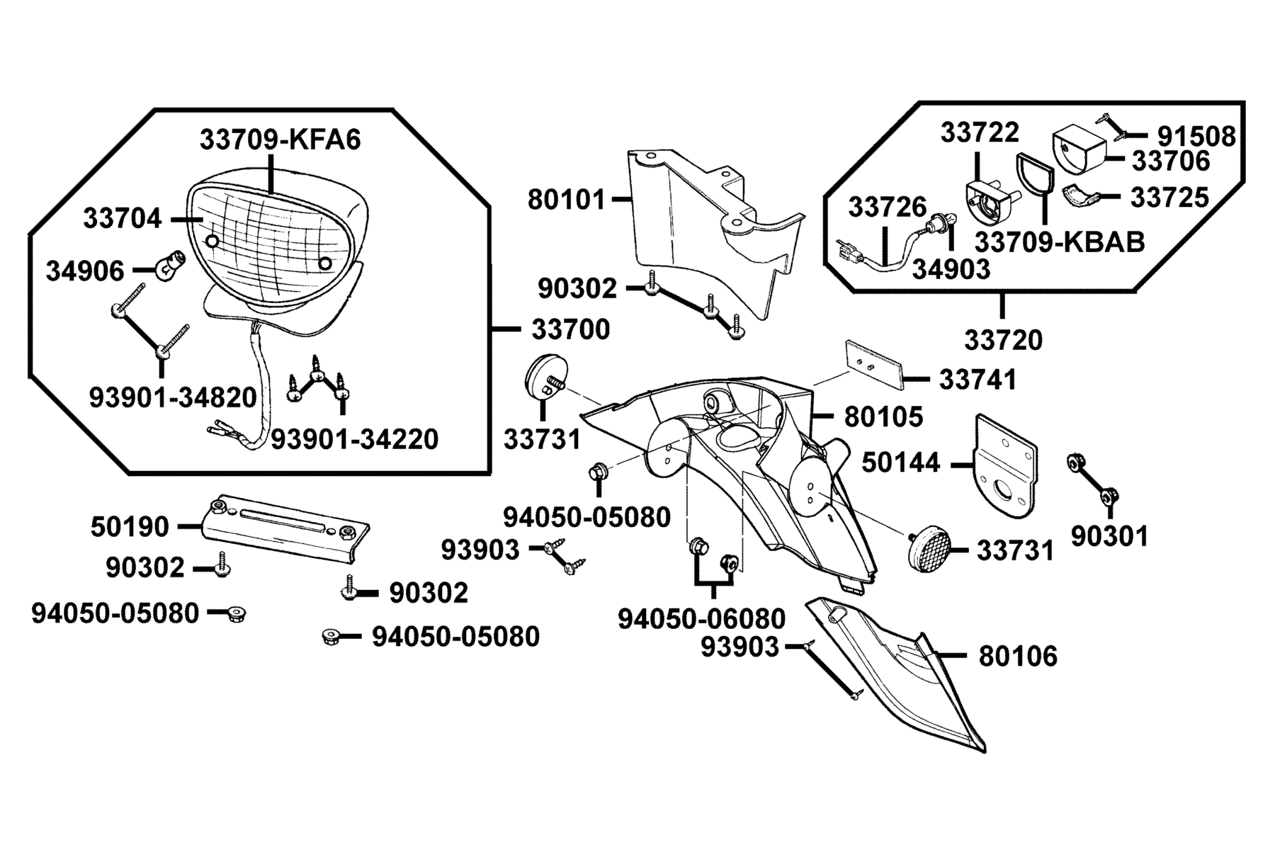 KYMCO PEOPLE 50 (2007-2008) Rear Light and Rear Fender parts diagram