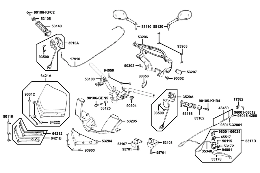 F03 Handle Steering and Handle Cover parts diagram