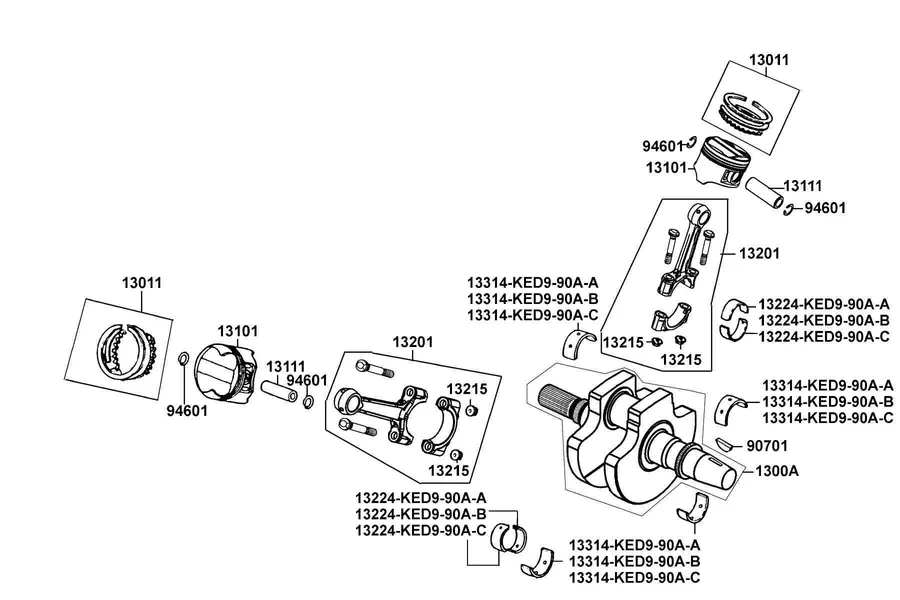 E13 Crankshaft and Piston parts diagram