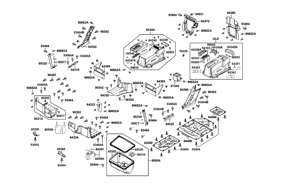 F05 Box Assy Luggage and Panel Assy R/L Footrest parts diagram