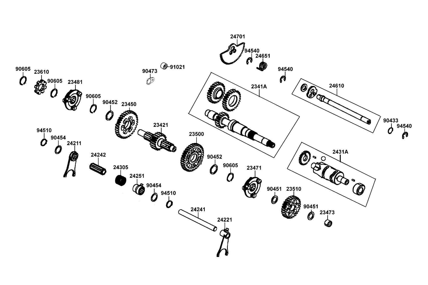 KYMCO UXV 500 (2009-2010) Shaft Assy Drive and Spindle Assy Drum Shift parts diagram