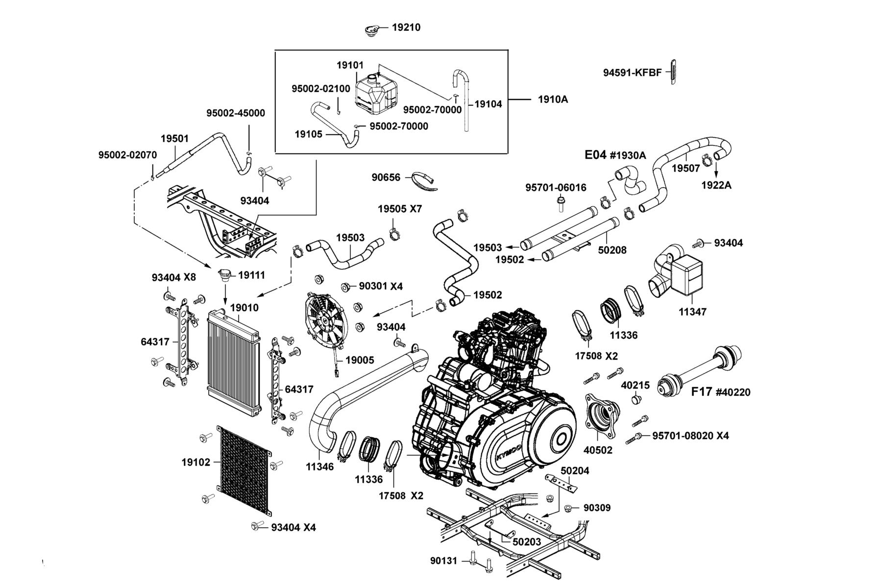 UXV 450i (2017~) Radiator Comp●Shoroud parts diagram