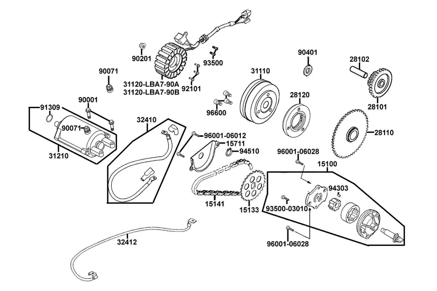E06 Starting Motor and Generator parts diagram