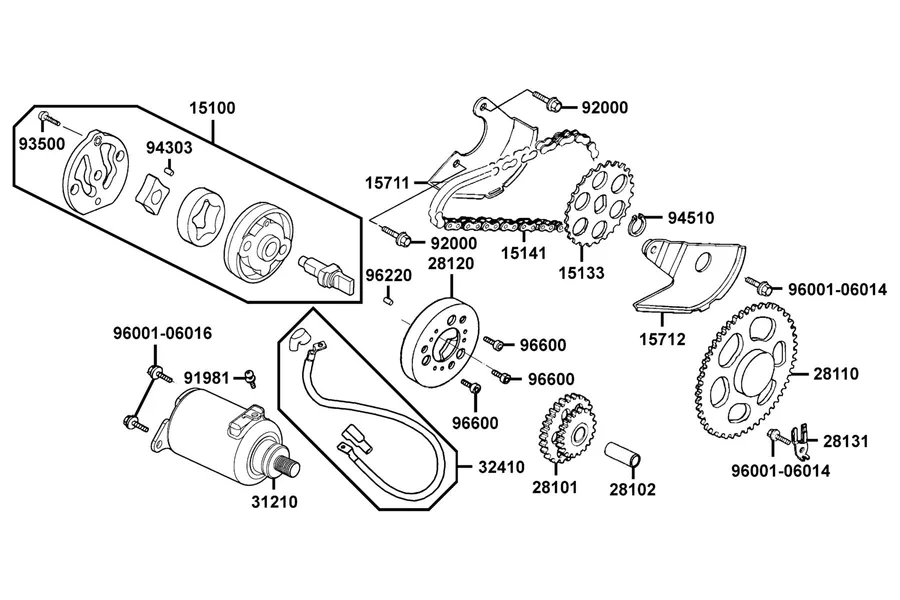 E07 Starting Motor and Oil Pump parts diagram