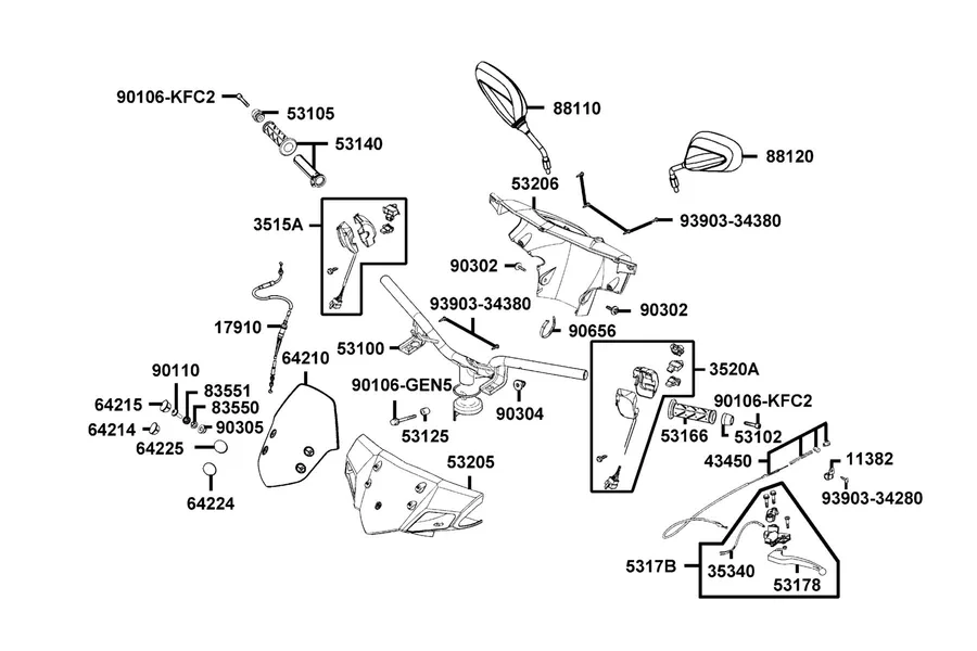 F03 Handle Steering and Handle Cover parts diagram