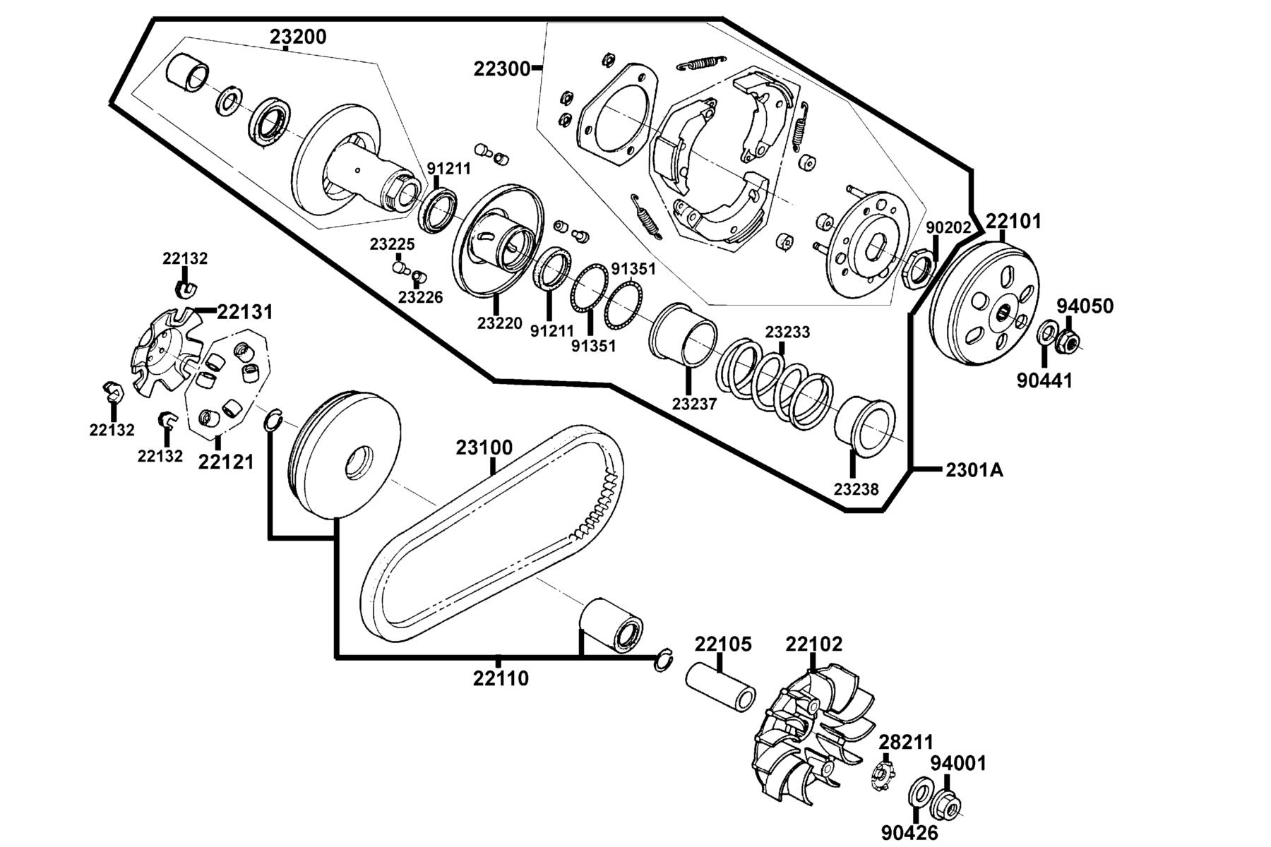 LIKE 200(2010~) Driven Pulley parts diagram
