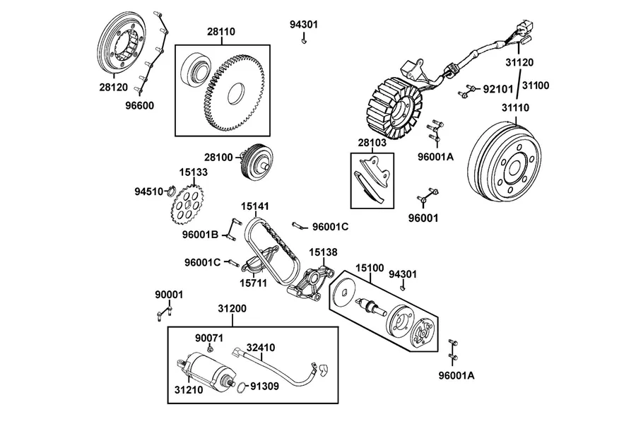 E06 Starting Motor and Generator parts diagram